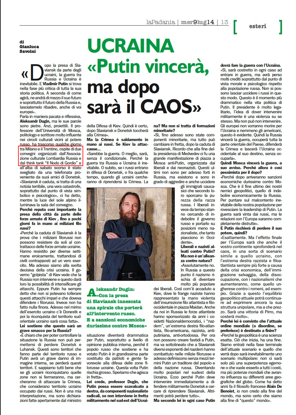 Intervista ad Alexandr Dugin