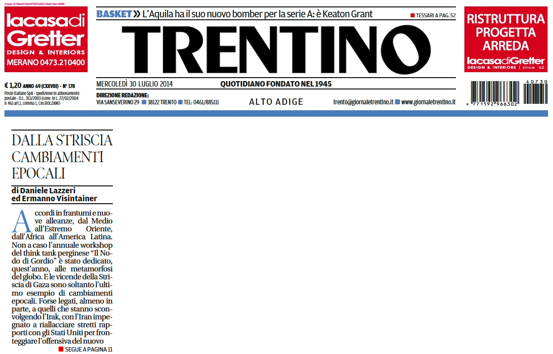 Dalla striscia cambiamenti epocali – Il Trentino 30.7.2014
