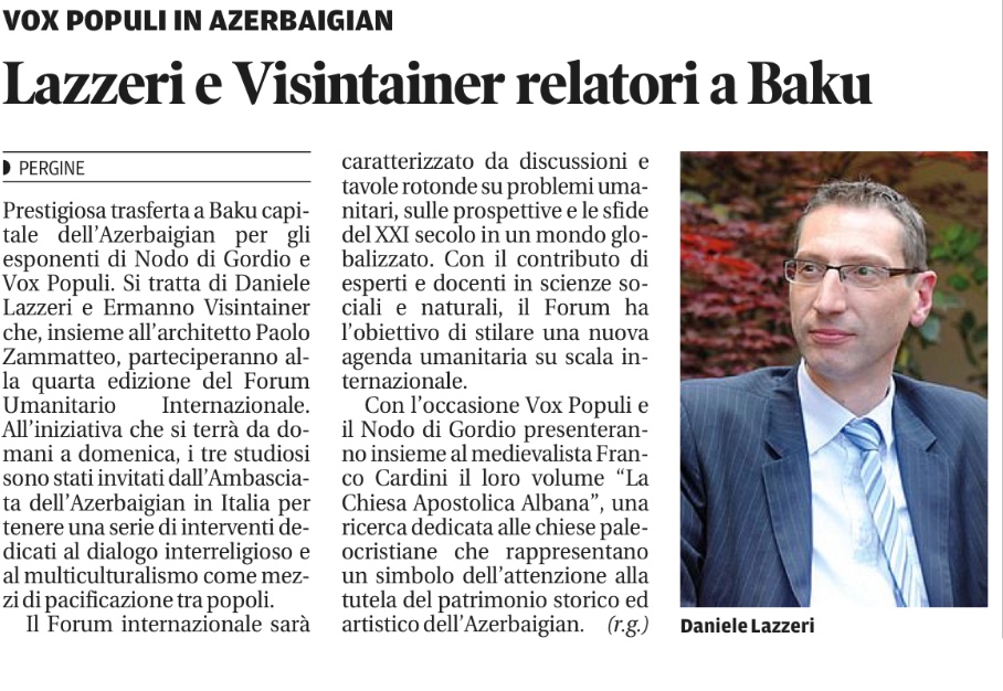 Lazzeri e Visintainer al IV Baku International Humanitarian Forum – Rassegna Stampa 30/9/2014