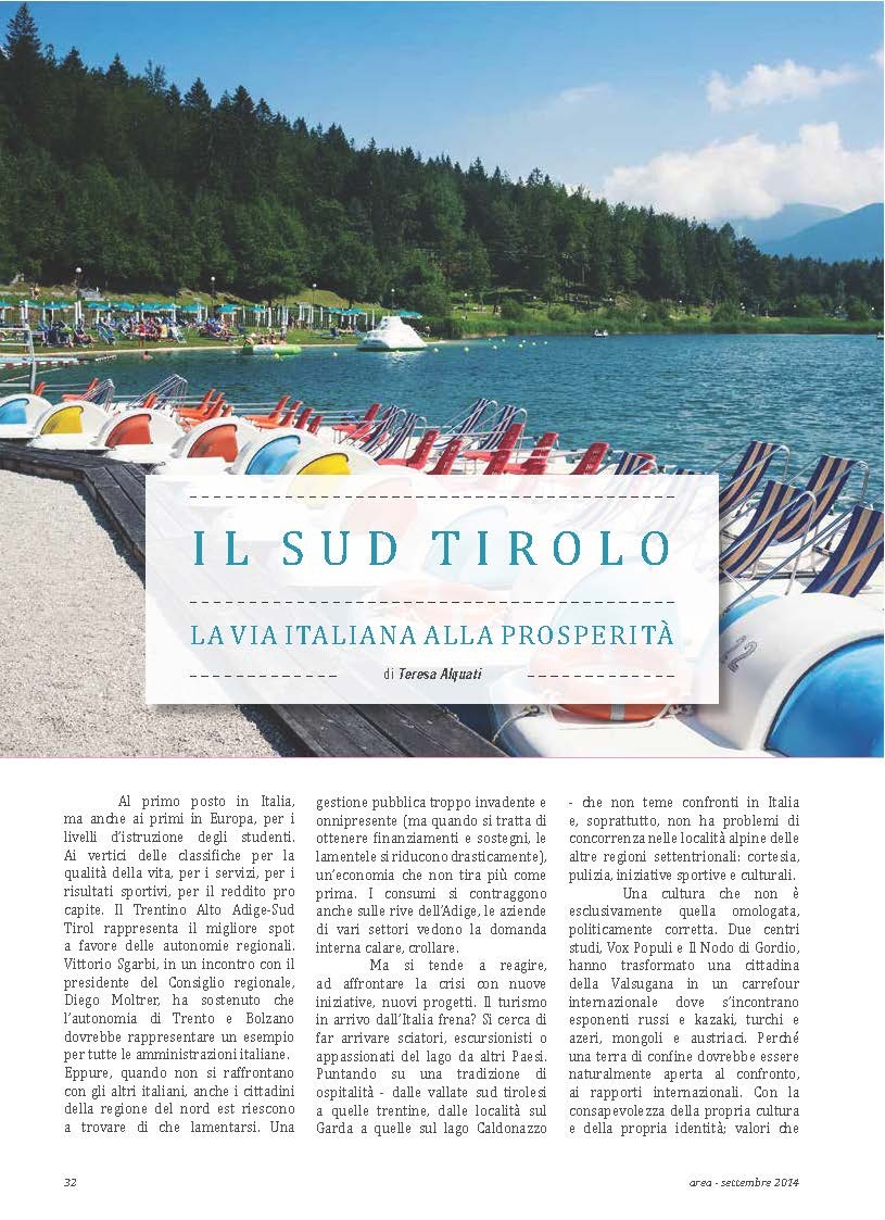 Il Sud Tirolo. La via italiana alla prosperità – Area – ottobre 2014