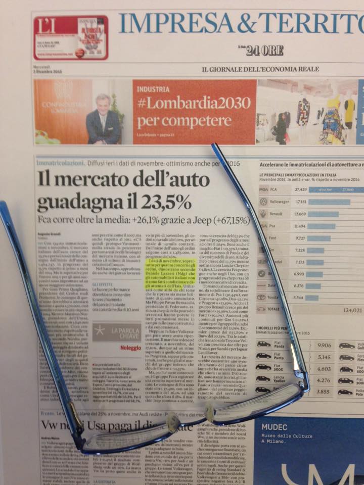 Il mercato dell’auto guadagna il 23,5% – @sole24ore 2.12.2015