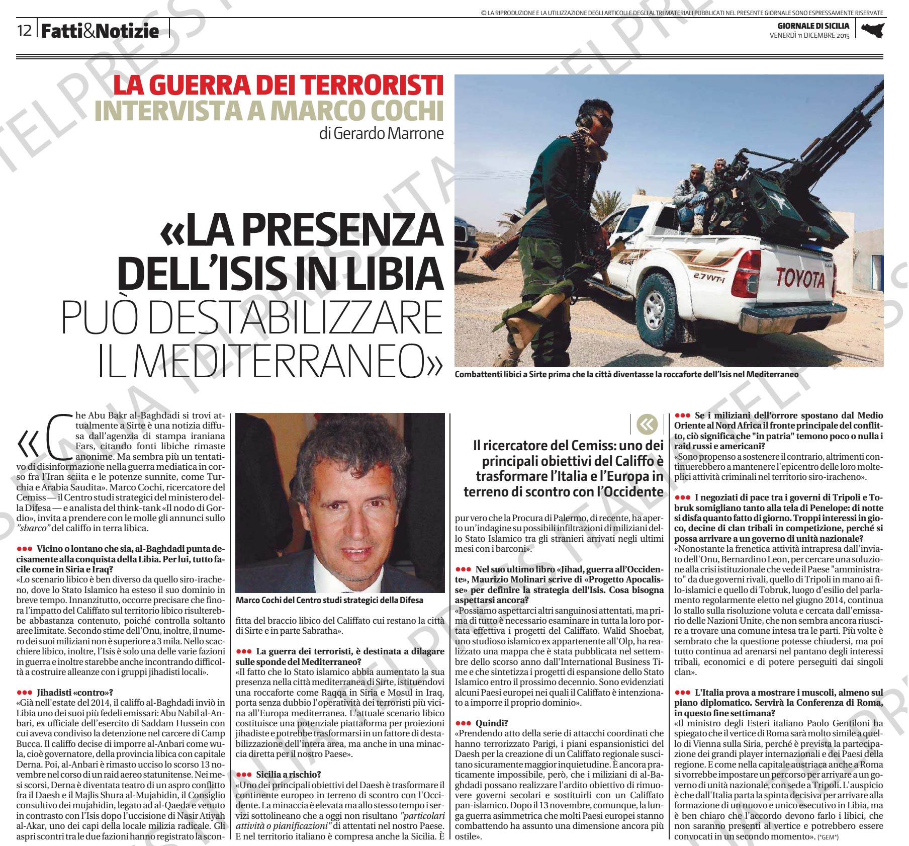 Intervista a Marco Cochi sulla presenza dell’Isis in Libia – @GDS_it 11.12.2015