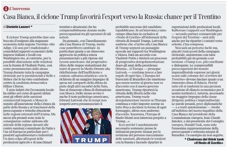 Casa Bianca, il ciclone Trump favorirà l'export verso la Russia