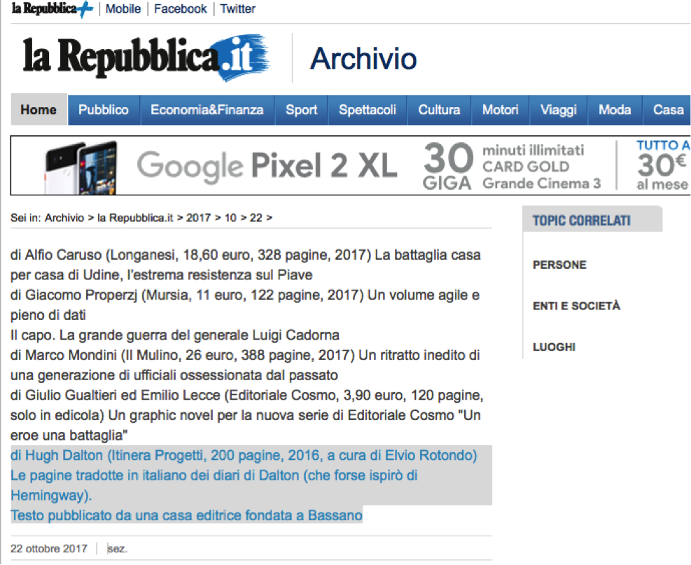 “Con gli inglesi sul fronte italiano” a cura di Elvio Rotondo – La Repubblica