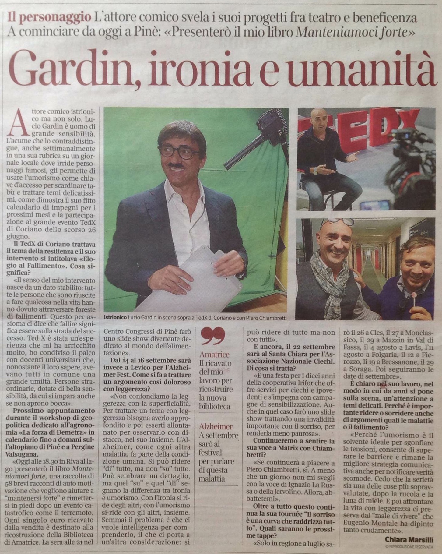 Gardin, ironia e umanità – Corriere del Trentino 21.07.2018