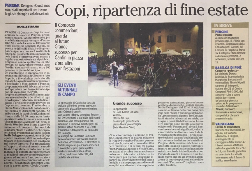 COPI, ripartenza di fine estate – L’Adige 26.08.2018