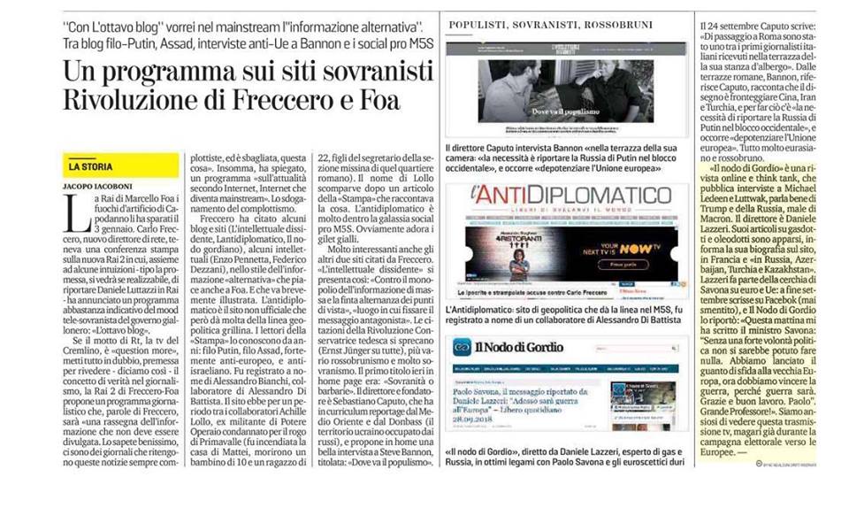 Un programma sui siti sovranisti Rivoluzione di Freccero e Foa – La Stampa 08.01.2019