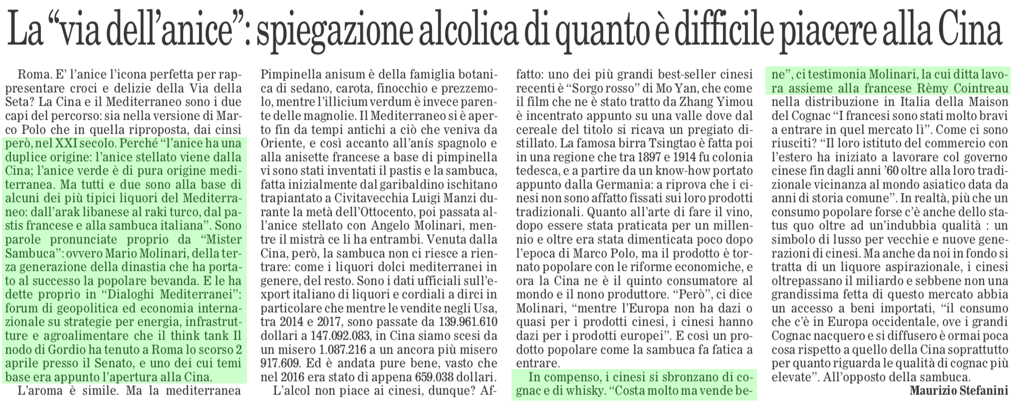 La “via dell’anice”: spiegazione alcolica di quanto è difficile piacere alla Cina – Il Foglio 13.04.2019