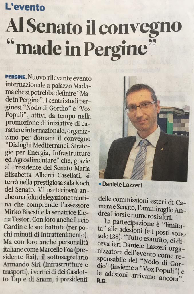 Al Senato il convegno “made in Pergine” – Il Trentino 01.04.2019