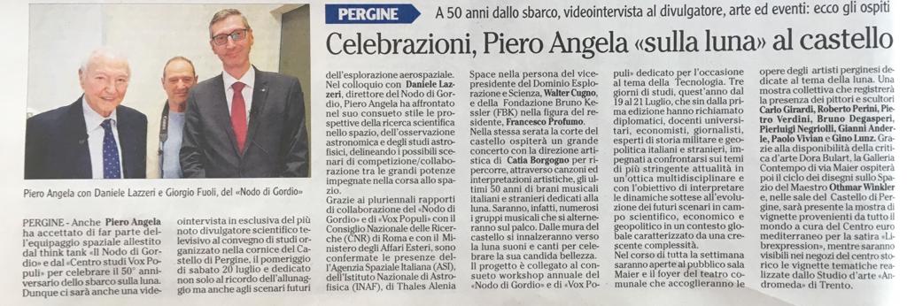 Celebrazioni, Piero Angela “sulla luna” al castello – Il Trentino 07.06.2019