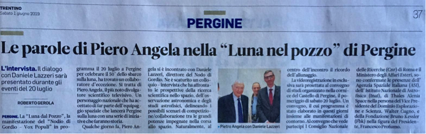 Le parole di Piero Angela nella “Luna nel pozzo” di Pergine – Il Trentino 01.06.2019