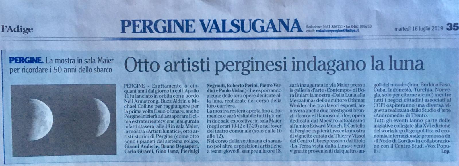 Otto artisti perginesi indagano la luna – L’Adige 16.07.2019