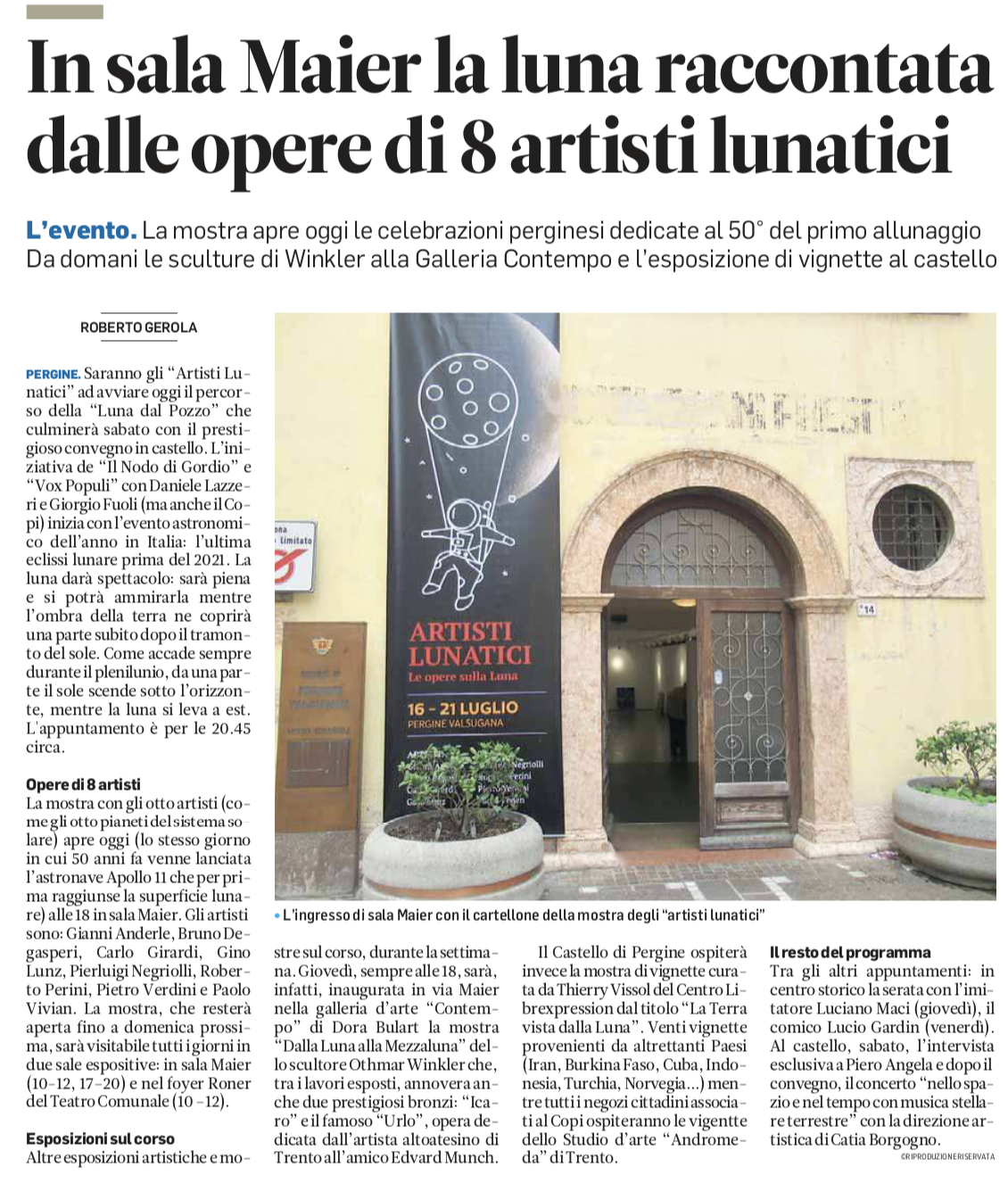 In sala Maier la luna raccontata dalle opere di 8 artisti lunatici – Il Trentino 16.07.2019