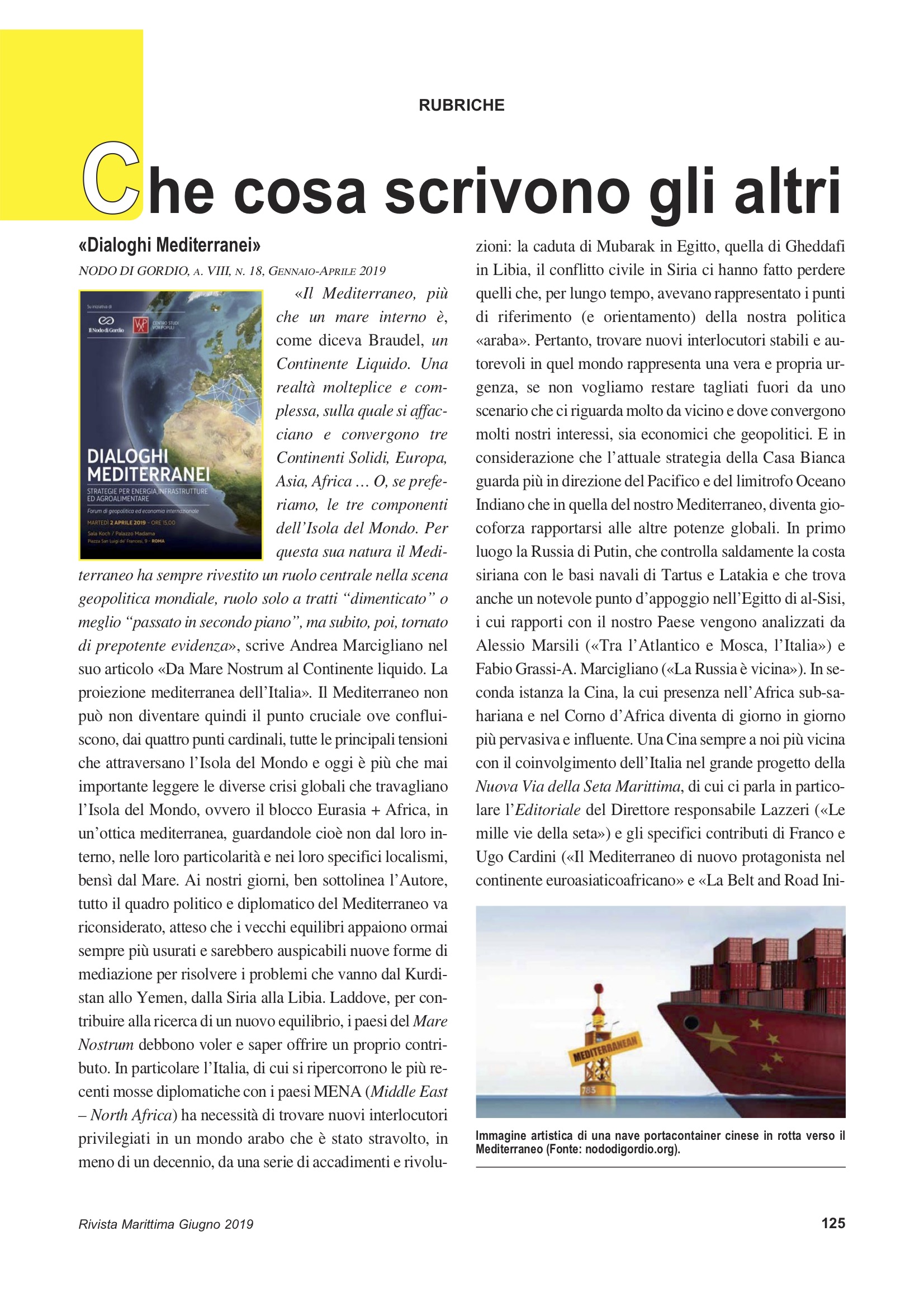 Che cosa scrivono gli altri – Rivista Marittima Giugno 2019